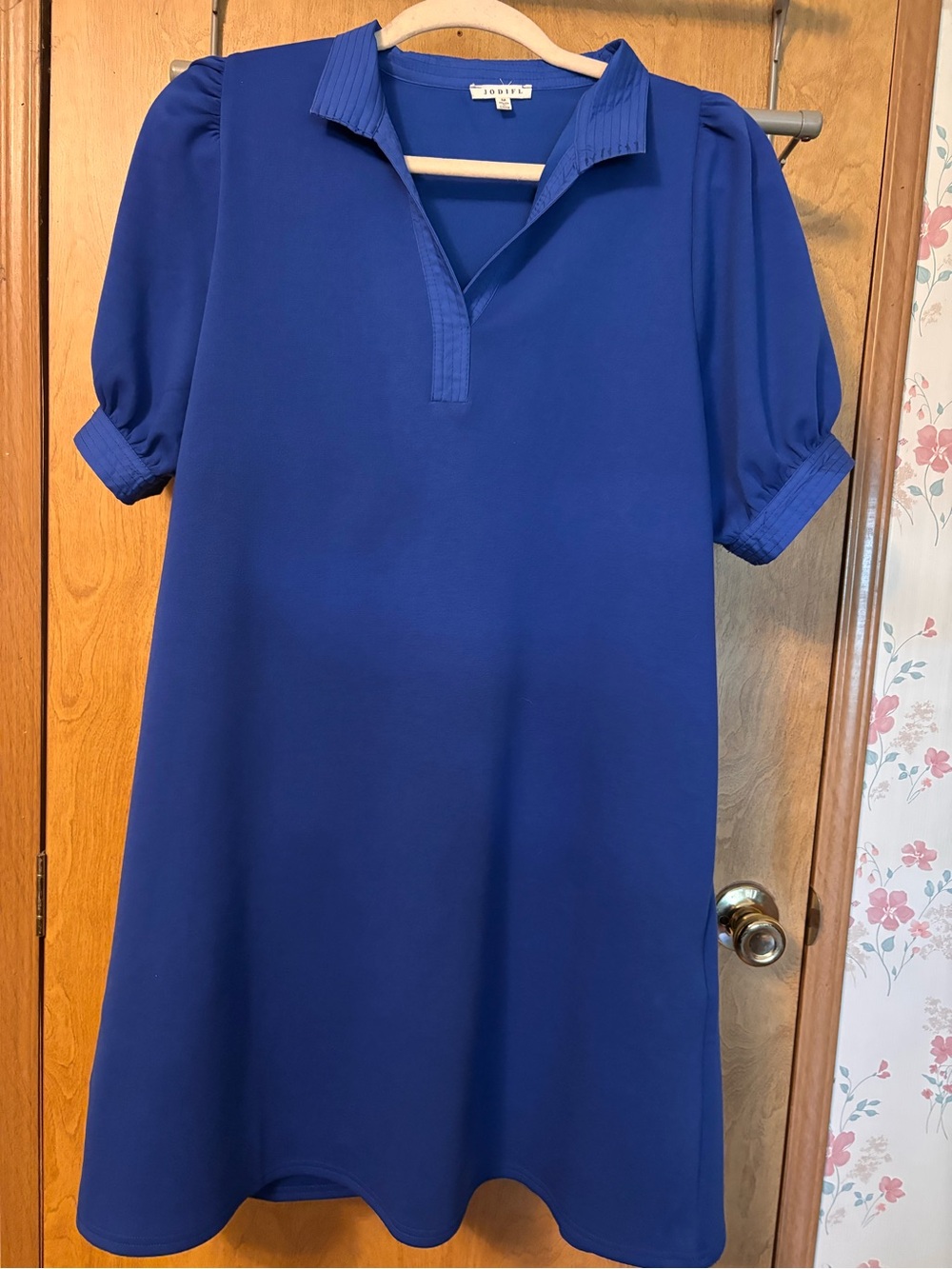 JODIFL Cobalt Blue Midi Dress with Puff Sleeves